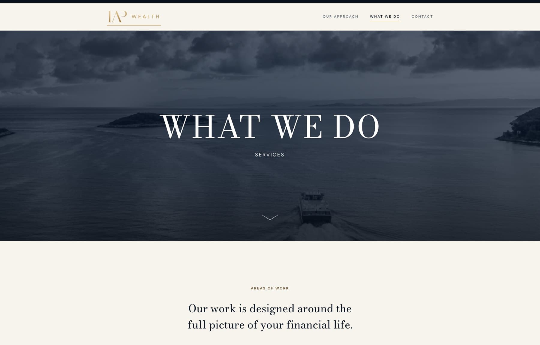 The What We Do page, introducing the practice's services beneath a full-width photograph.