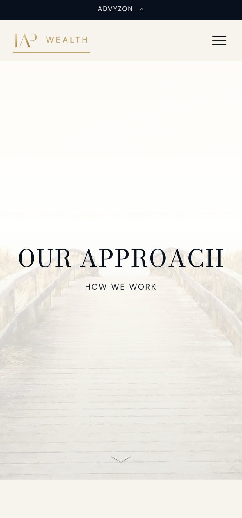 The Our Approach page on a phone, the display type re-set for the narrower measure.